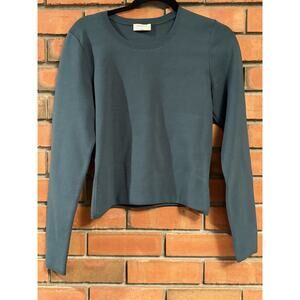 Cropped Knit Sweater Women’s Size L Blue Green Long Sleeve Thick